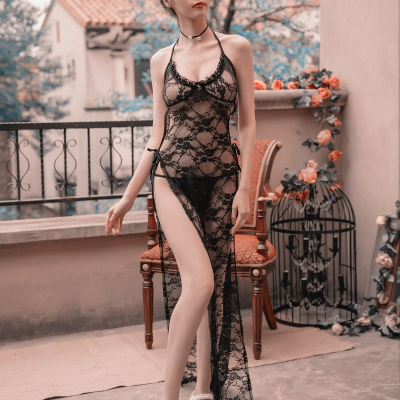 吊带露背性感睡衣女透明全透视情调内衣睡裙火辣床上诱惑蕾丝长裙