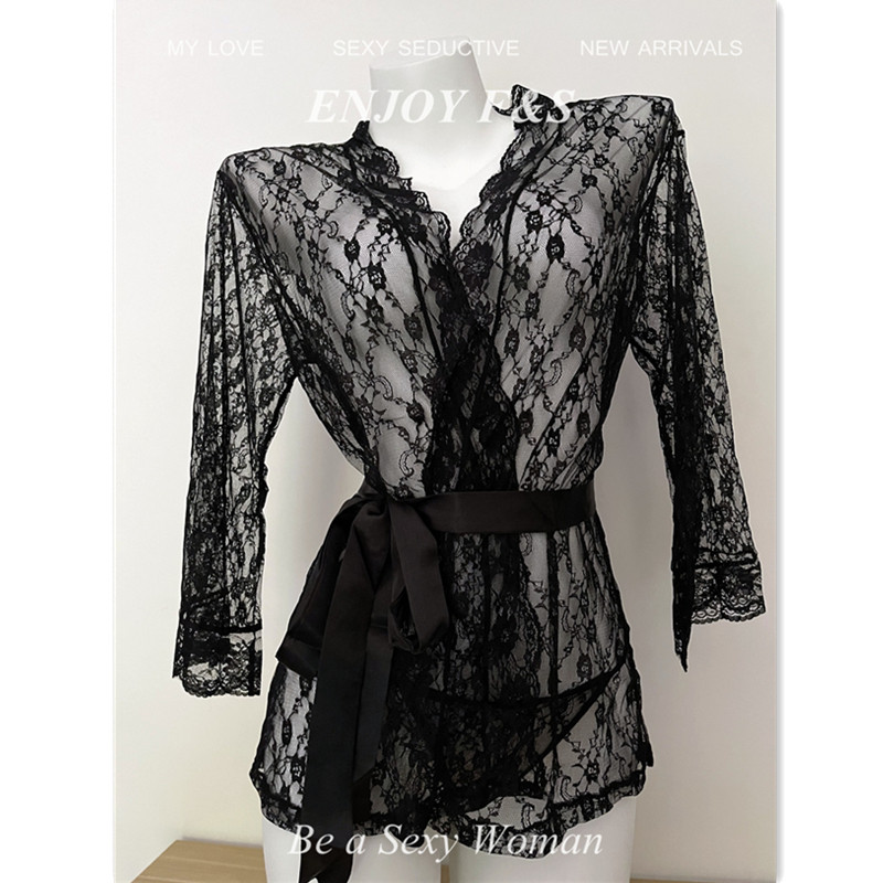 欧美高级感蕾丝透视睡袍浴袍性感透明超薄款睡衣情调睡裙纯欲套装,女士内衣/男士内衣/家居服,睡袍/浴袍,淘宝优惠券,粉丝福利购,淘宝优惠卷