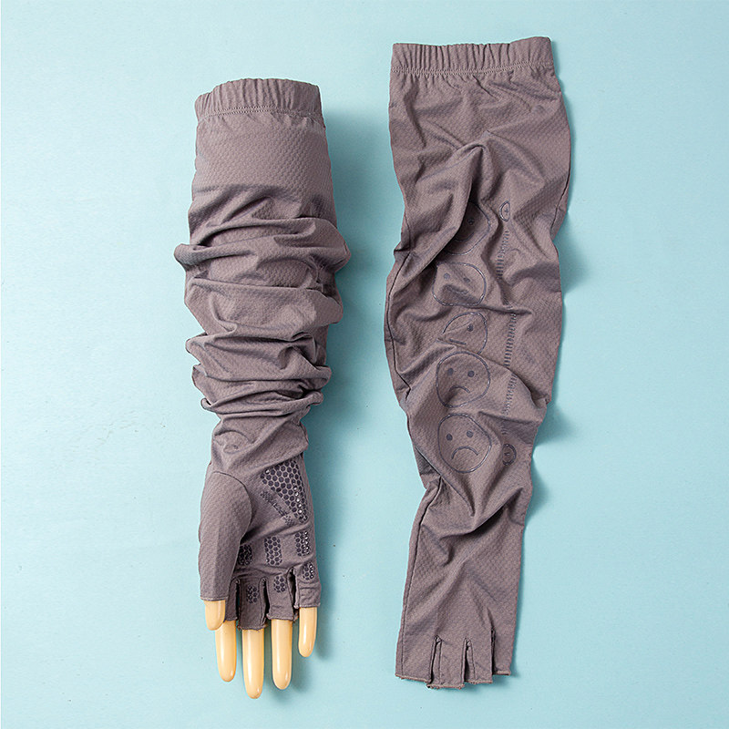 薄长款防晒手套女防紫外线骑行开车防滑露半指触屏冰丝套袖护臂男