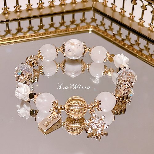 花嫁新娘天然喜马拉雅白水晶闪灵手串白玫瑰玛瑙贝手链伴手礼物女