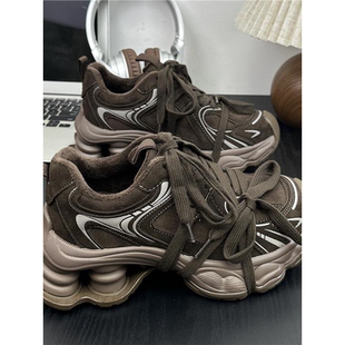 百搭复古加绒老爹鞋 新款 女2025冬季 真皮绑带小个子6cm厚底老爹鞋