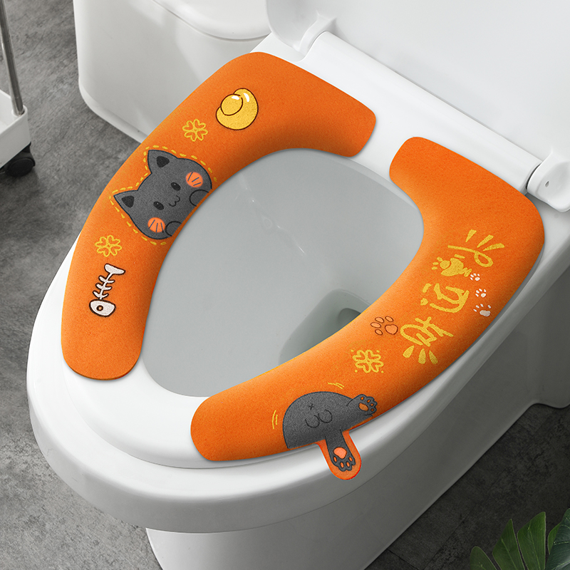 马桶坐垫家用提手粘式坐便器垫防水四季通用坐便套马桶圈舒适设计