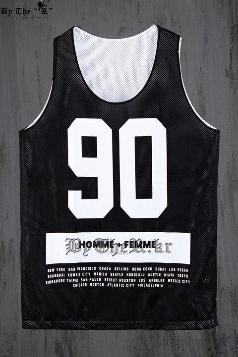 现韩国代购 嘻哈街头潮流宽松休闲运动双层网眼数字篮球背心球衣