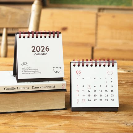 韩国romane可爱小熊双面2026年桌面迷你小台历便携办公记事月日历