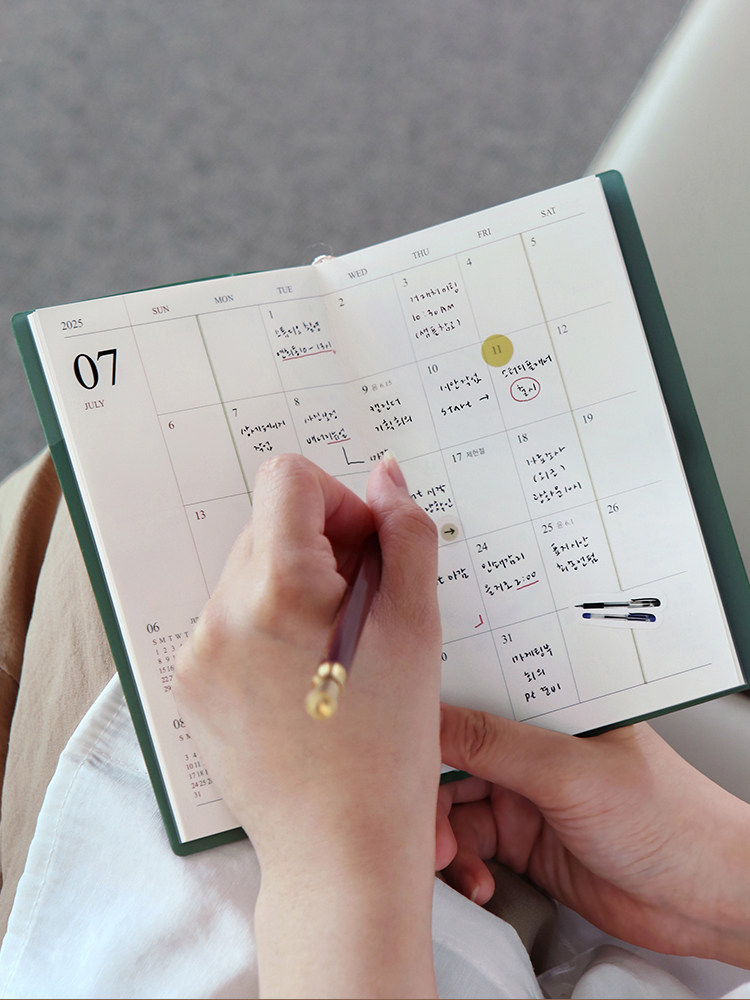 한국 인디고 고급 가죽 2025 휴대용 좁은 월간 플래너 사무실 노트 일기