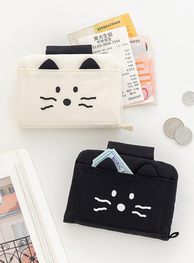 韩国ROMANE可爱猫咪多收纳口袋零钱卡包搭扣软绵旅行证件收纳包