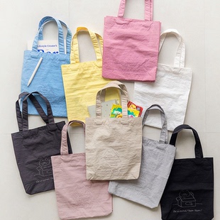 韩国ROMANE可爱刺绣猫咪敞口手提包购物袋轻便尼龙防水旅行环保袋