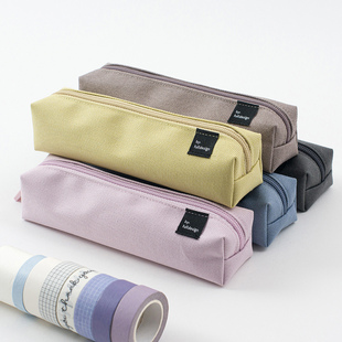 韩国full长方形立体笔袋大容量笔盒文具简约纯色收纳包学生拉链包