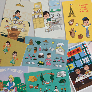 韩国oohlala个性 饰卡片 插画明信片祝福卡片生日贺卡手帐拼贴装