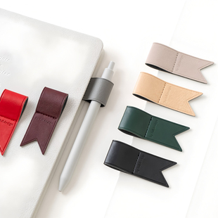 韩国Full高级环保人造皮粘贴式 笔插手帐记事本配件插笔贴绕线器