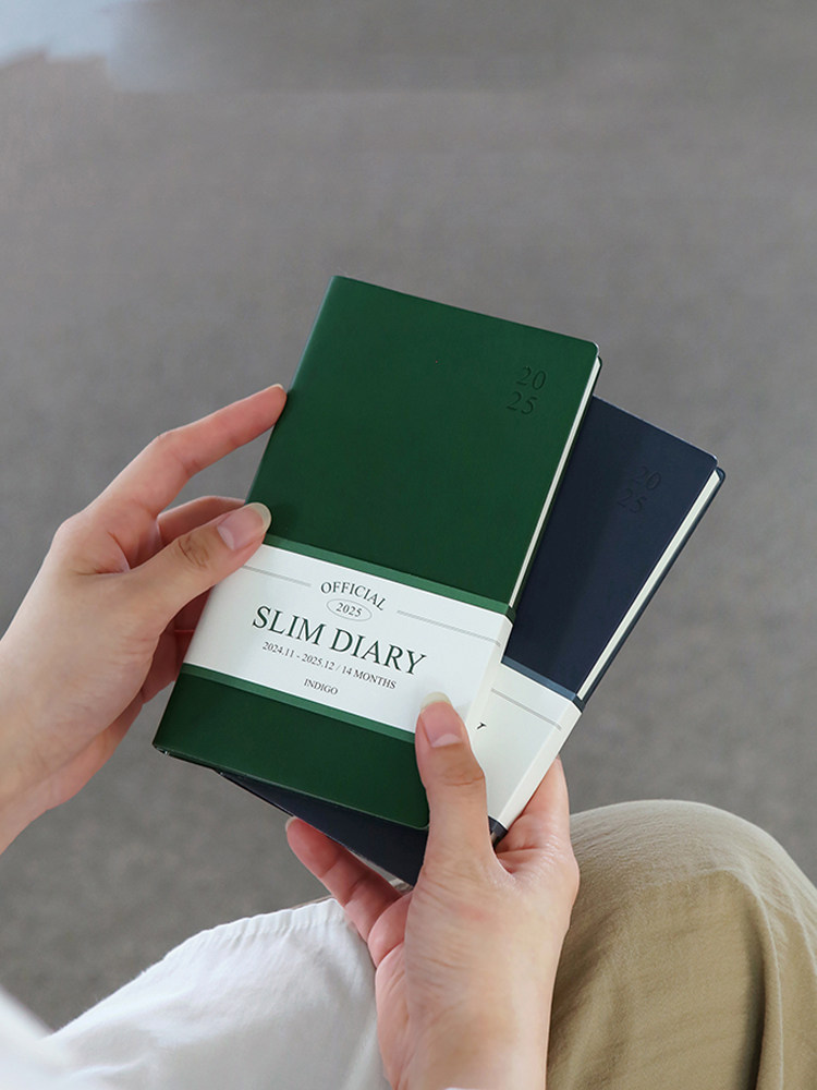 한국 인디고 고급 가죽 2025 휴대용 좁은 월간 플래너 사무실 노트 일기
