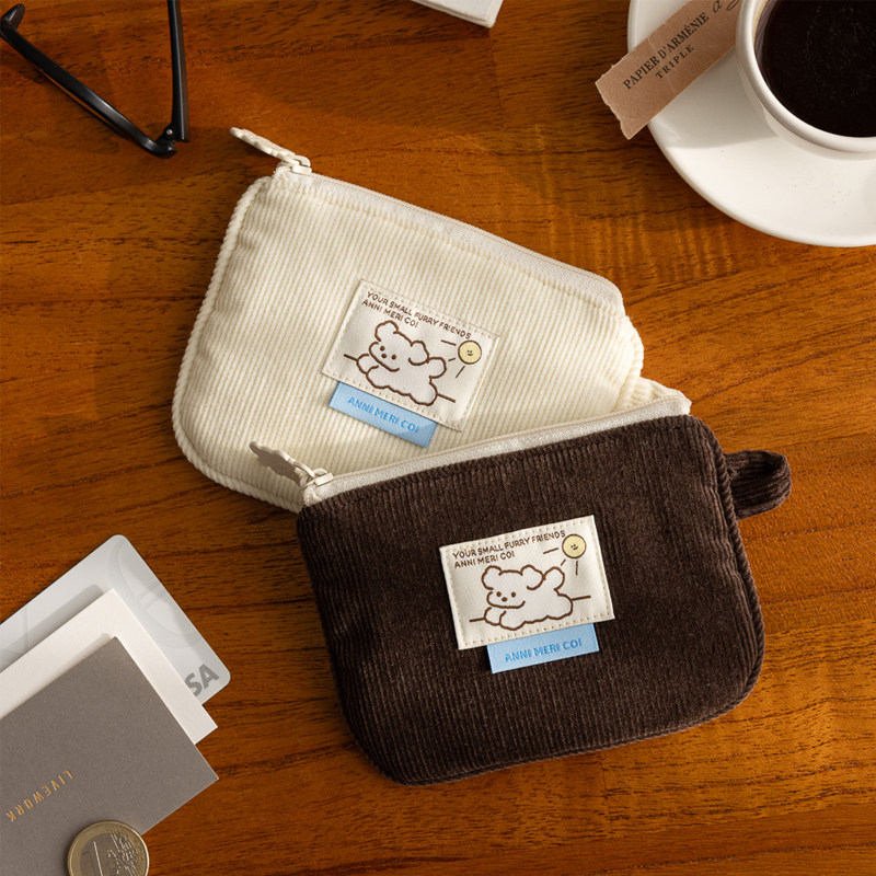 韩国livework温暖灯芯绒便携零钱包卡包ins风数据线耳机小收纳包