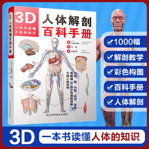 3D人体解剖百科手册 水岛章阳 人体解剖学彩色学图谱 人体解剖学入门书 西医解剖学外科医生用书 实物图谱解剖学医疗用书 医学图谱