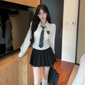 衬衫 女设计感小清新纯欲长袖 百褶短裙两件套 学院风jk制服套装 秋季