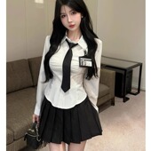 衬衫 学院风长袖 上衣收腰显瘦减龄百褶裙子两件套 女秋季 jk制服套装