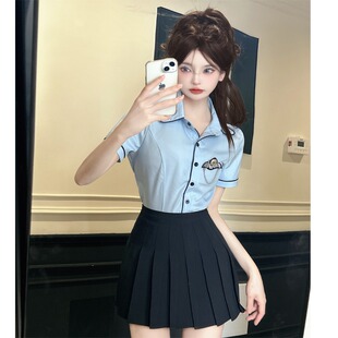 jk空姐制服柔式足浴技师工作服女性感足疗蓝色衬衫职业装KTV套装