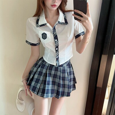 学院风jk制服短款上衣半身裙套装