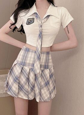 网红直播衣服上镜百褶裙两件套
