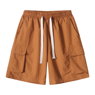 多口袋宽松休闲五分裤 美式 男夏季 风短裤 抽绳松紧腰 工装