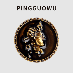 领装 PINGGUOWU 袖 英伦风金属头像浮雕纽扣衬衫 饰钮扣 毛衣扣子女装