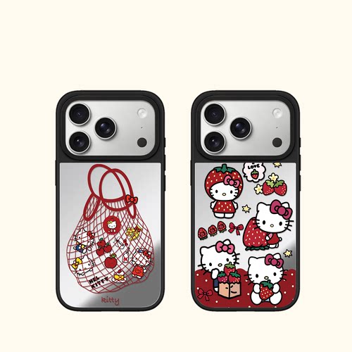 C家红网袋苹果Kitty猫适用iphone17手机壳16promax苹果15pro镜面MagSafe磁吸14plus甜酷少女13日韩ins闺蜜12