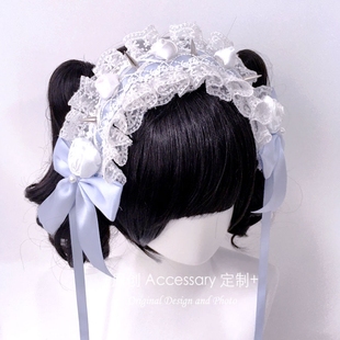 亚文化原创手作发带铆钉发饰暗黑系玫瑰蕾丝蝴蝶结水色lolita头箍