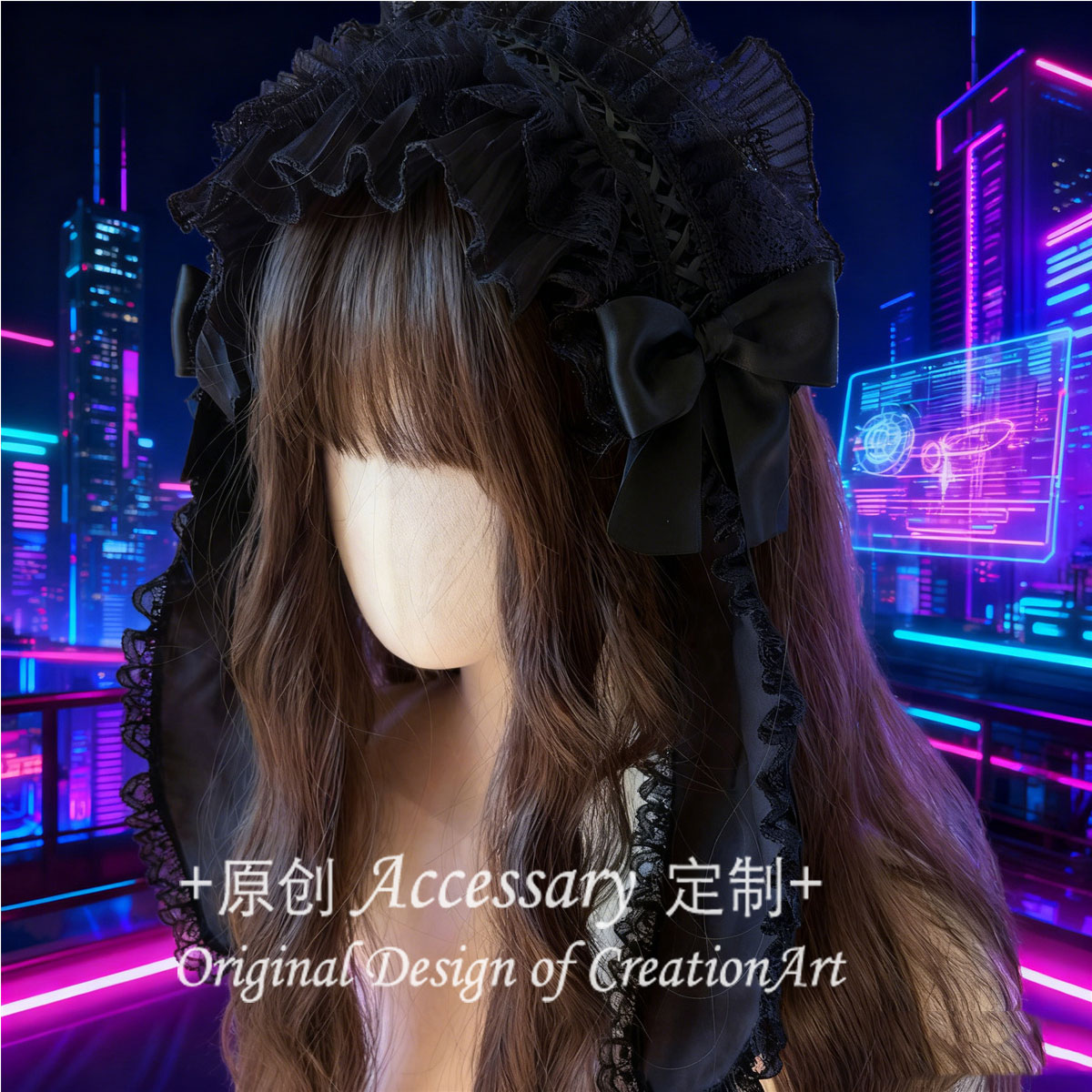 浮梦y2k赛博朋克重工多层蕾丝兔耳发带lolita垂耳兔发饰