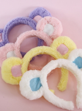 粉蓝色lolita熊耳KC发箍百搭可爱毛绒小熊耳朵头饰少女jk发饰