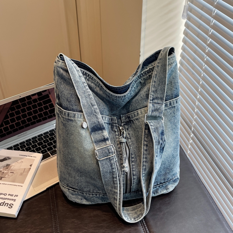 ins牛仔布包韩版单肩包斜挎袋日系原宿复古文艺慵懒风女托特包潮