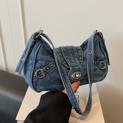 时尚百搭牛仔布手拎包包女2025新款休闲单肩包简约高级感腋下包潮