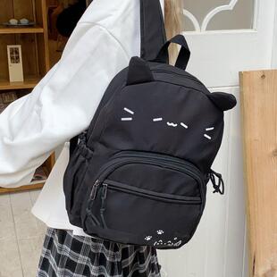 新款气哭黑猫双肩包书包猫咪黑色痛包大容量上课包小学生初中背包