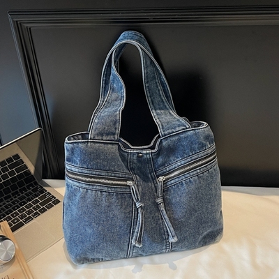 牛仔布包女式2025新款潮时尚休闲单肩包大容量学生上课流行手拎包