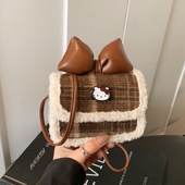 秋冬季 可爱格子迷你斜挎小包包2025新款 儿童蝴蝶结女mini单肩包潮