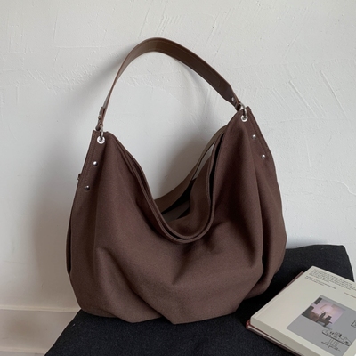 大容量包包女2025新款简约百搭大气通勤包帆布复古单肩斜挎托特包