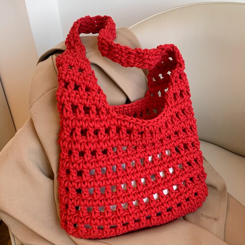 大容量通勤编织包包女2024夏新款复古镂空针织包松弛感网格沙滩包