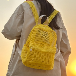 沙滩包网纱双肩包包女百搭透明包网眼包外出轻便旅行透气小背包潮