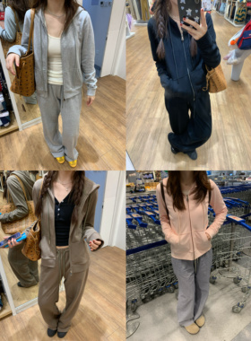 哦米家·正肩纯色多色连帽卫衣女2025新款长袖开衫短外套