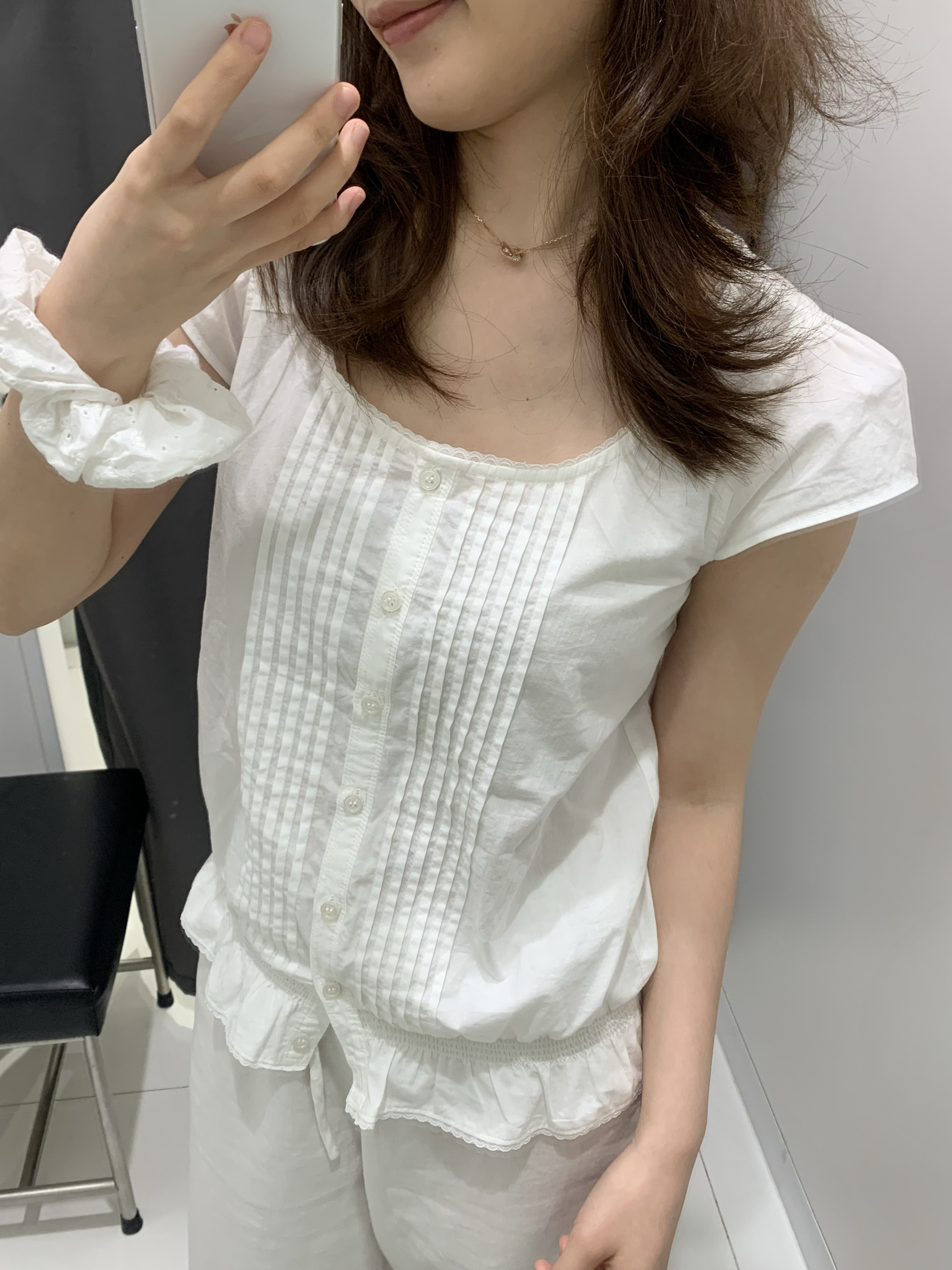 哦米家·甜美风花边领单排扣短袖上衣女夏bm白月光衬衫上衣百搭