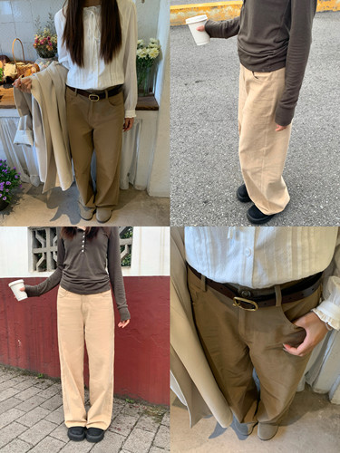 哦米家·高腰阔腿卡其色休闲裤女宽松垂感直筒裤显瘦牛仔长裤
