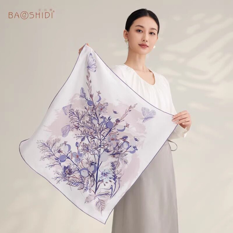 宝石蝶春真丝双面异色丝巾礼盒装围巾女田园风方巾妇女节礼物