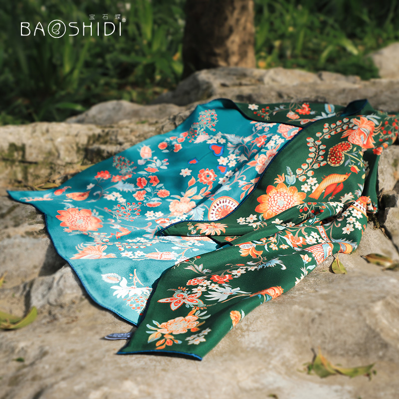 宝石蝶原创设计真丝双面异色丝巾高档桑蚕丝礼品围巾/浮梦生花