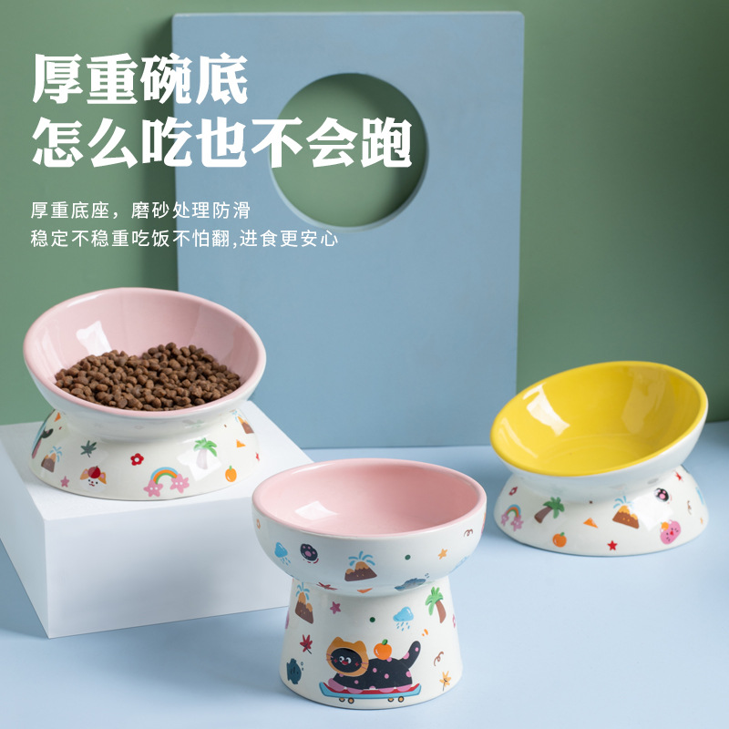 陶瓷猫碗防黑下巴斜口护颈慢食碗
