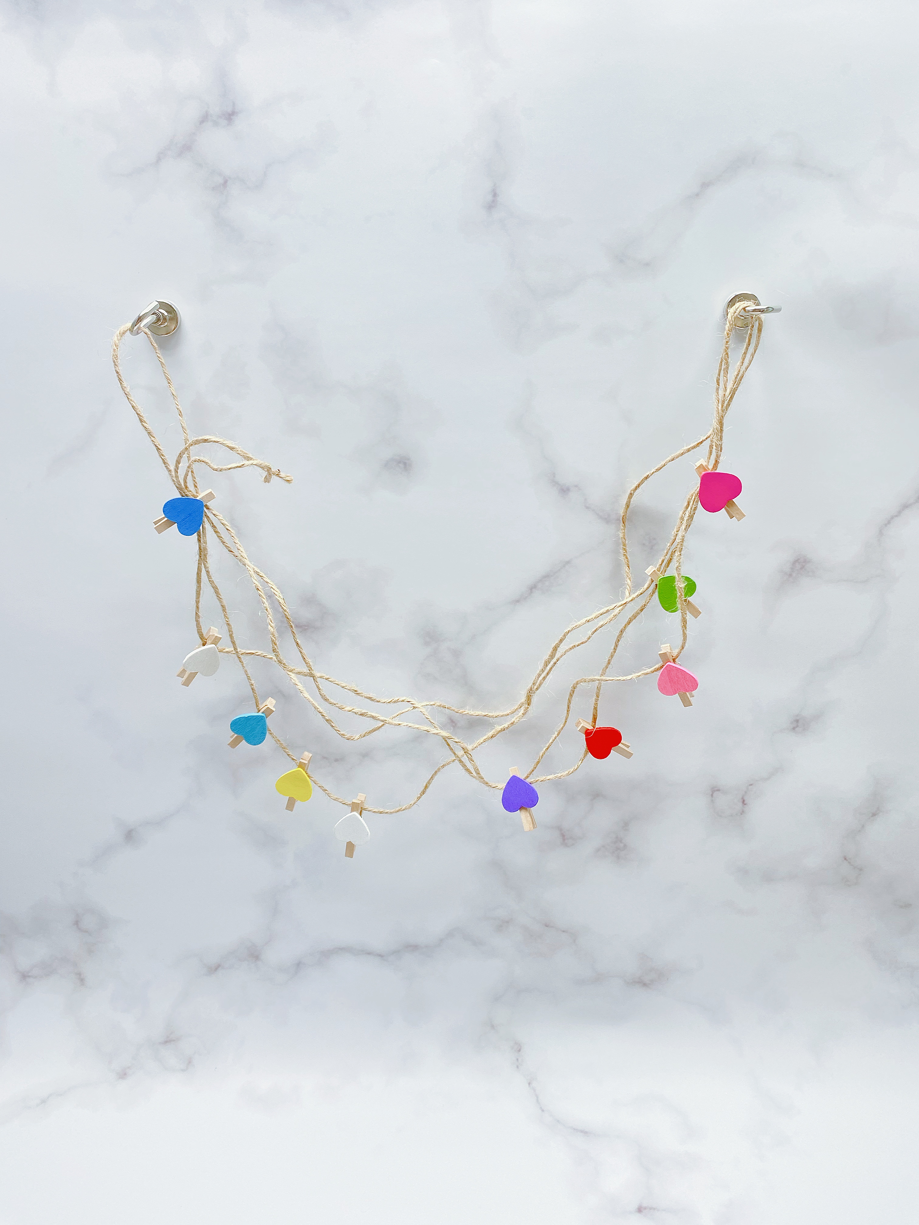 【现货】diy照片墙 麻绳1条2.3米 彩色心形夹子10个套装 美化房间