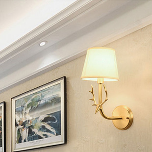 中式美式壁灯客厅背景墙过道灯玄关灯全铜卧室床头后现代全铜壁灯