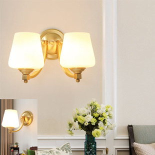美式壁灯客厅背景墙全铜壁灯纯铜简约卧室床头轻奢北欧壁灯全铜灯