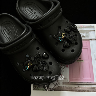 【神秘小黑猫】猫然原创适配crocs洞洞鞋配饰鞋花扣时尚黑可爱潮