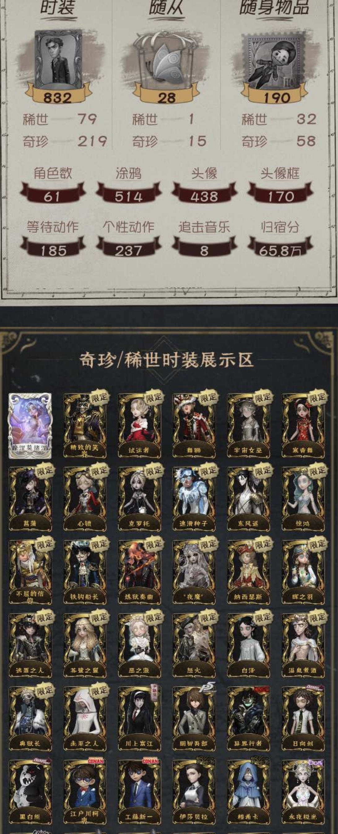 第五人格租号出租109金【典藏】宰治 精致的笑容 试运者 舞狮