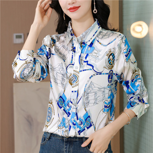 2026年春季 印花舒适百搭女长袖 通勤polo领重磅衬衫 新款