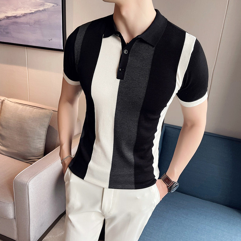 A23-P58夏季男式短袖针织POLO衫轻熟风撞色修身冰丝T恤潮流,男装Polo衫,电商A211