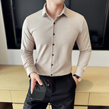 Y9015-P68加厚保暖毛呢衬衫高级感免烫衬衣米白色-M-4xl，男装衬衫，电商A211